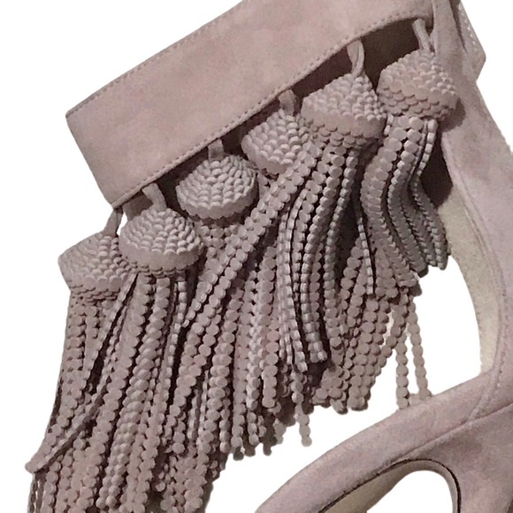 Brian Atwood Open Toe Stiletto Heels with Tassels Blush Nude Pink, size 9 - Picture 5 of 8